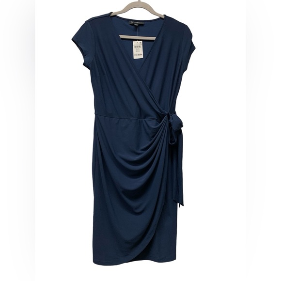 New! INC International Concepts v-neck faux wrap dress, cap-sleeve, blue, small - Picture 2 of 6